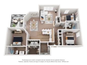 Floor plan for 3 beds, 2 baths, 1151 sqft